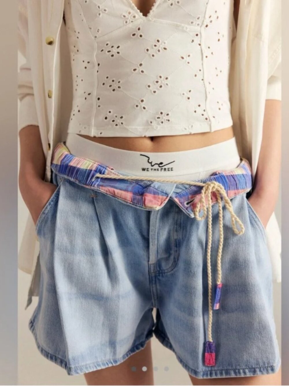 NWT We The Free Clark Pleated Denim Shorts~ Beach Stoned Blue